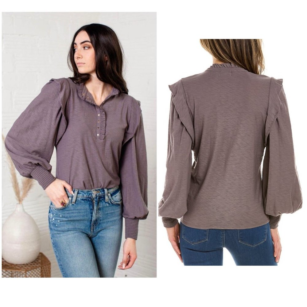 Nation LTD Margaux Victorian Henley French Lilac Boho Peasant size S Relaxed fit
